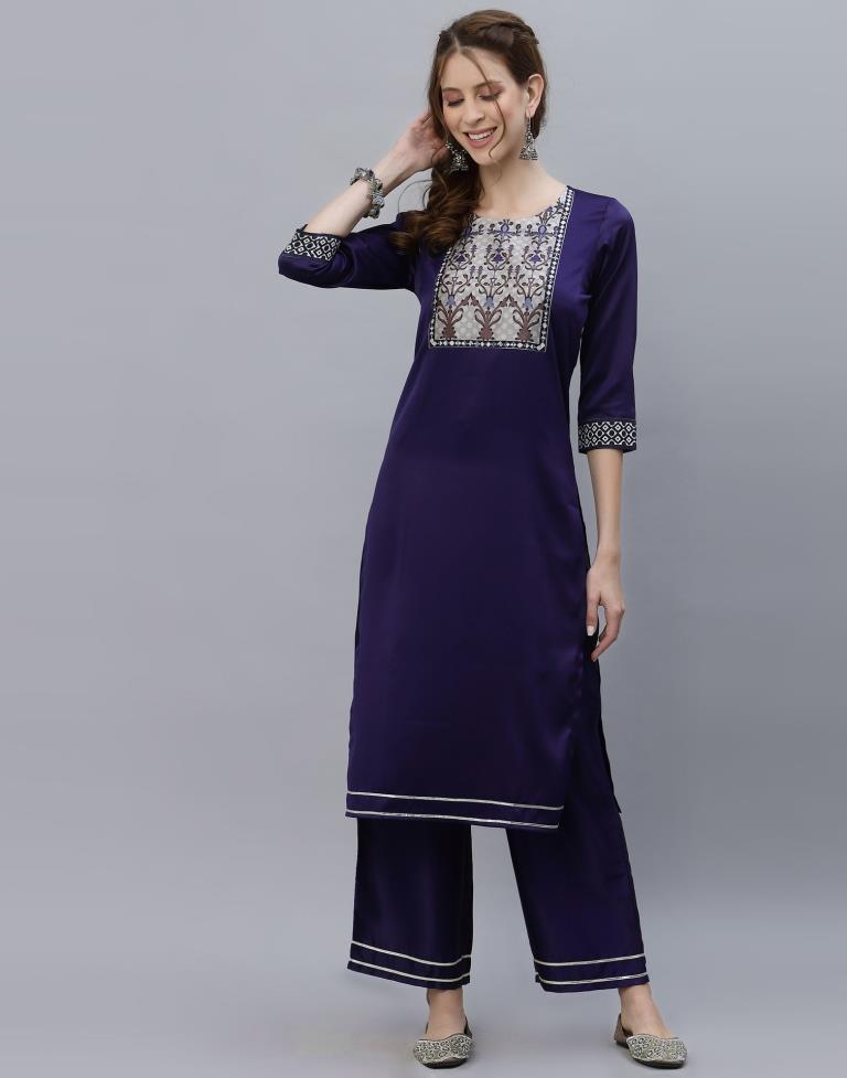 Navy Blue Kurti With Pant And Dupatta | Leemboodi