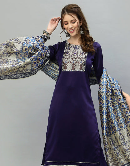 Navy Blue Kurti With Pant And Dupatta | Leemboodi