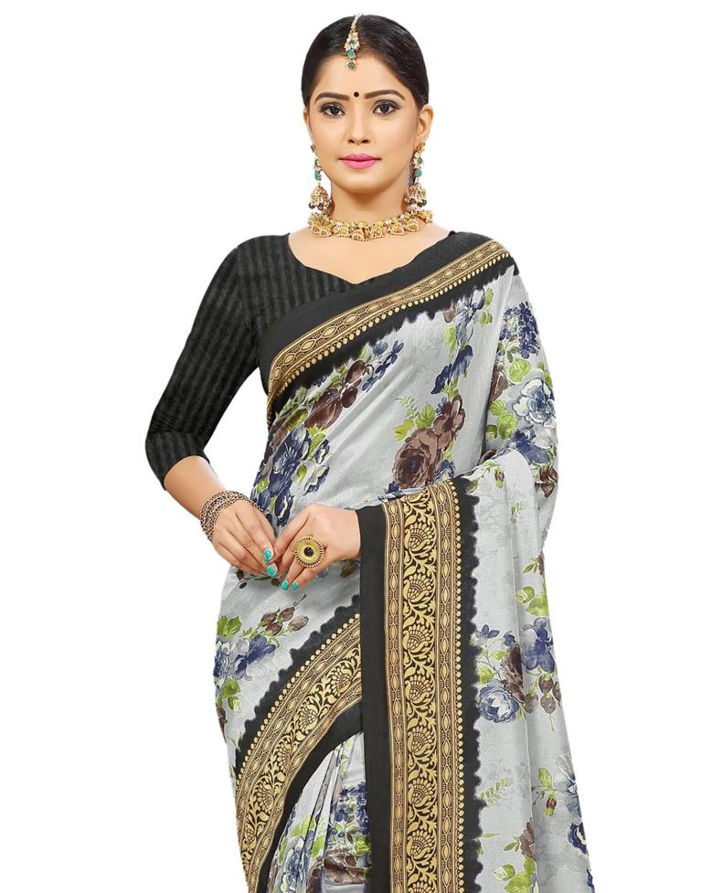 Grey Coloured Poly Silk Printed Casual saree | Leemboodi