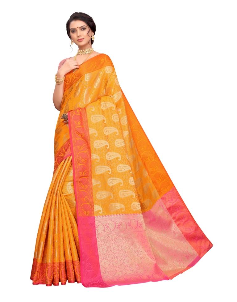 Mustard Coloured Poly Silk Jacquard Partywear saree | Leemboodi