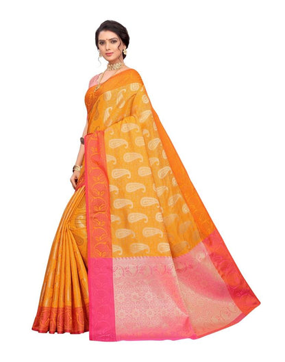 Mustard Coloured Poly Silk Jacquard Partywear saree | Leemboodi