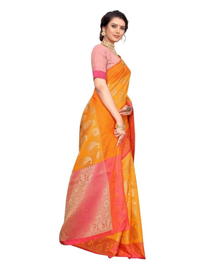 Mustard Coloured Poly Silk Jacquard Partywear saree | Leemboodi