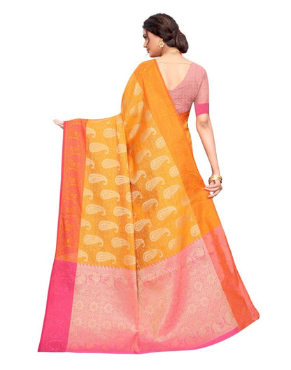 Mustard Coloured Poly Silk Jacquard Partywear saree | Leemboodi