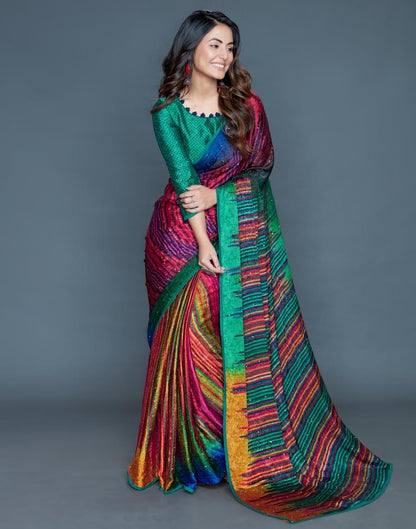 Multicolored Coloured Silk Crepe Printed, Embellished Partywear saree | Leemboodi