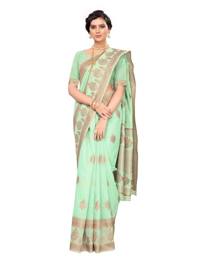 Pista Green Coloured Cotton Blend Jacquard Partywear saree | Leemboodi