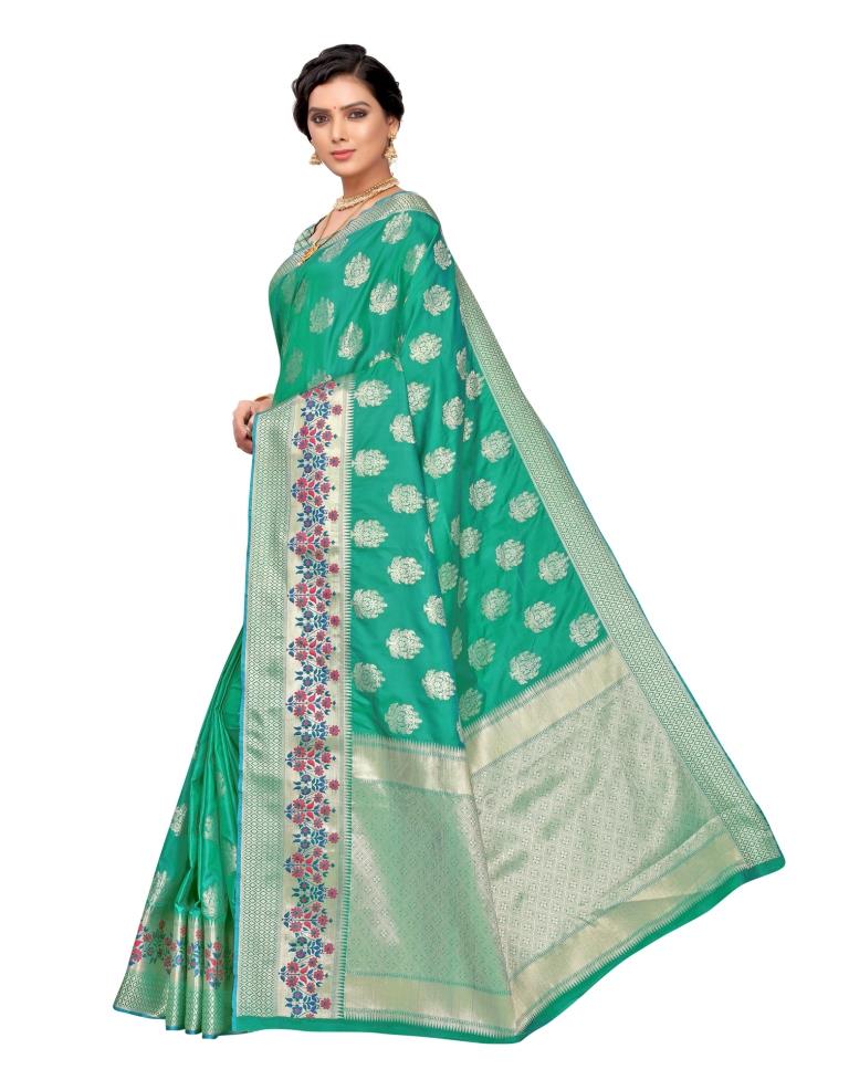Persian Green Coloured Poly Silk Jacquard Partywear saree | Leemboodi