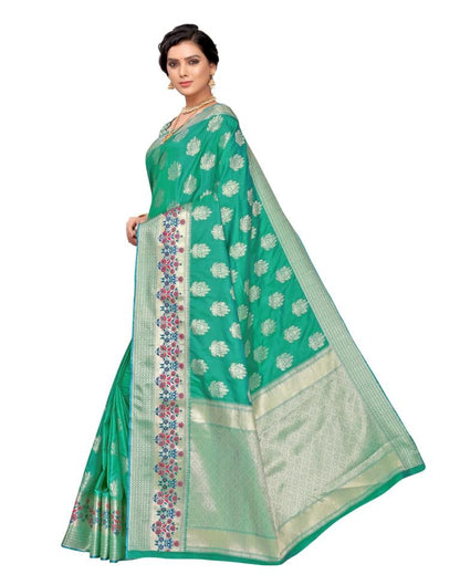 Persian Green Coloured Poly Silk Jacquard Partywear saree | Leemboodi