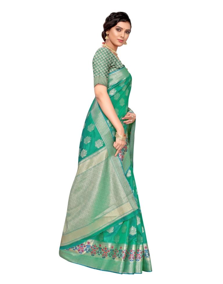 Persian Green Coloured Poly Silk Jacquard Partywear saree | Leemboodi