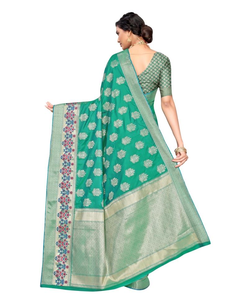 Persian Green Coloured Poly Silk Jacquard Partywear saree | Leemboodi