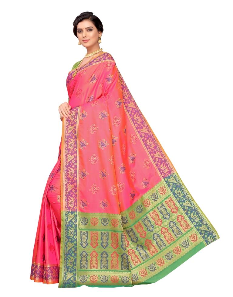 Pink Coloured Poly Silk Jacquard Partywear saree | Leemboodi