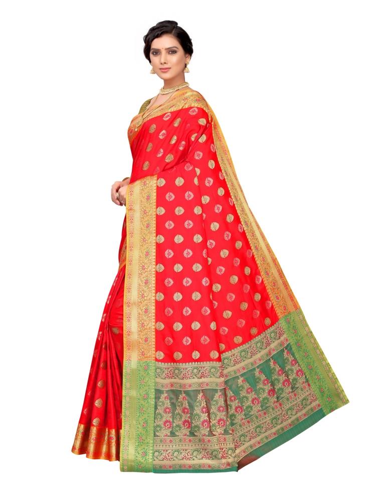 Red Coloured Jacquard Silk Saree | Leemboodi