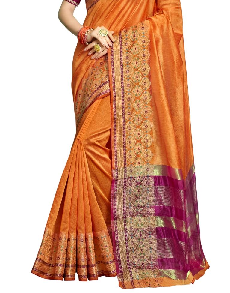Orange Coloured Chanderi Jacquard Partywear saree | Leemboodi