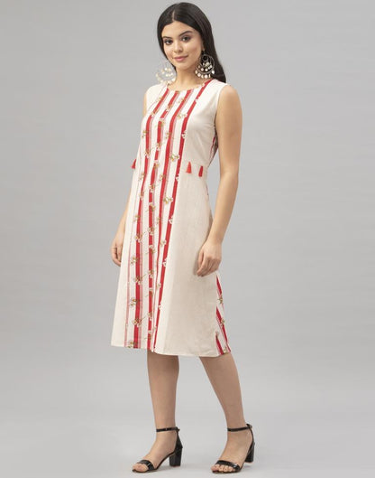 Off White Coloured Printed South Cotton Dress | Leemboodi