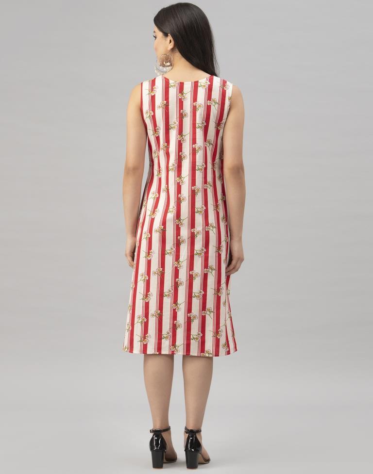 Off White Coloured Printed South Cotton Dress | Leemboodi