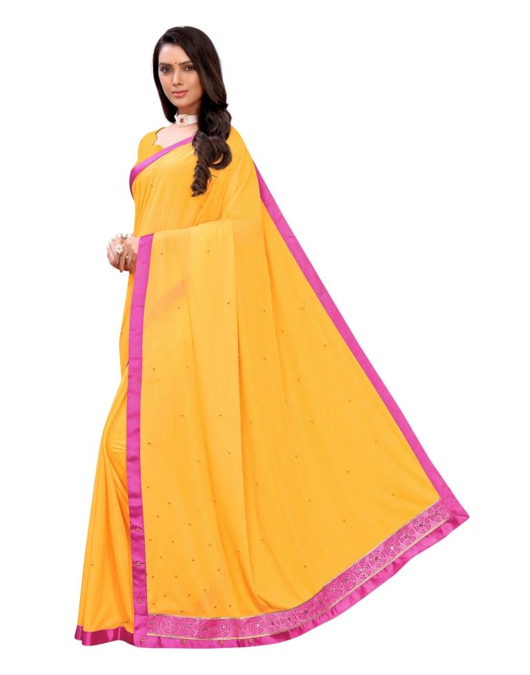 Yellow Coloured Lycra Embellished Casual saree | Leemboodi