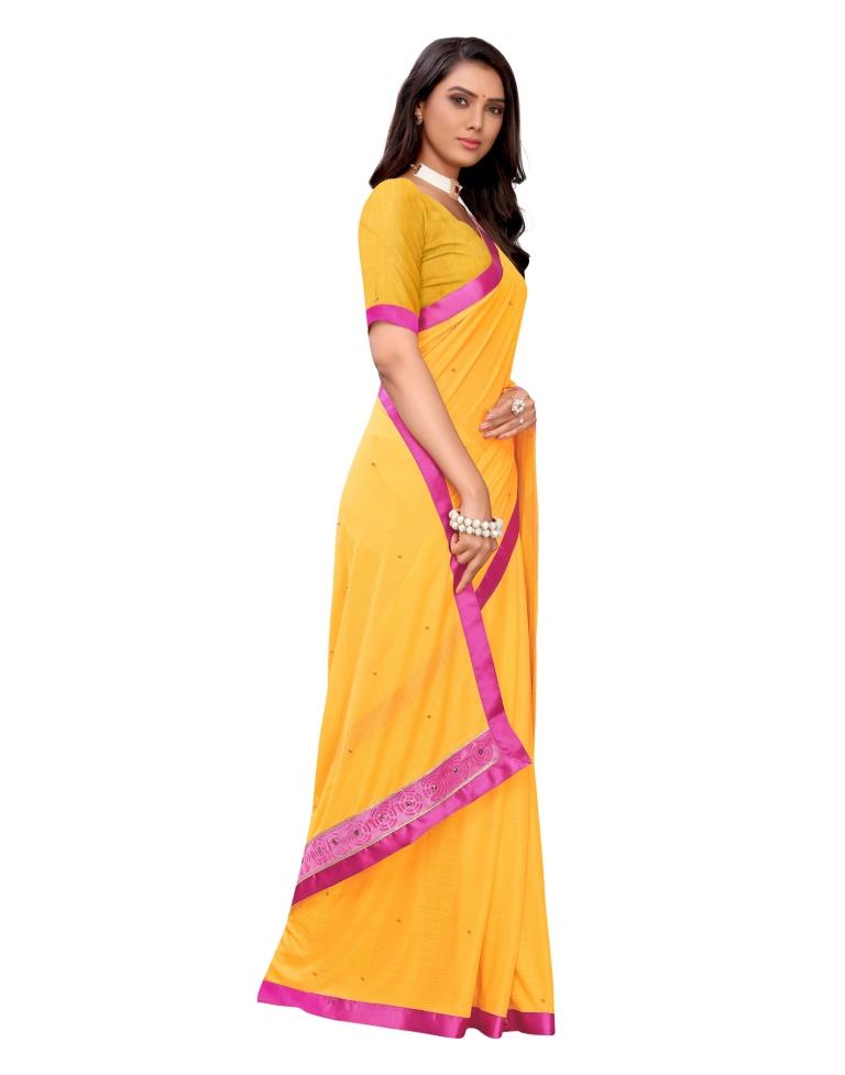 Yellow Coloured Lycra Embellished Casual saree | Leemboodi