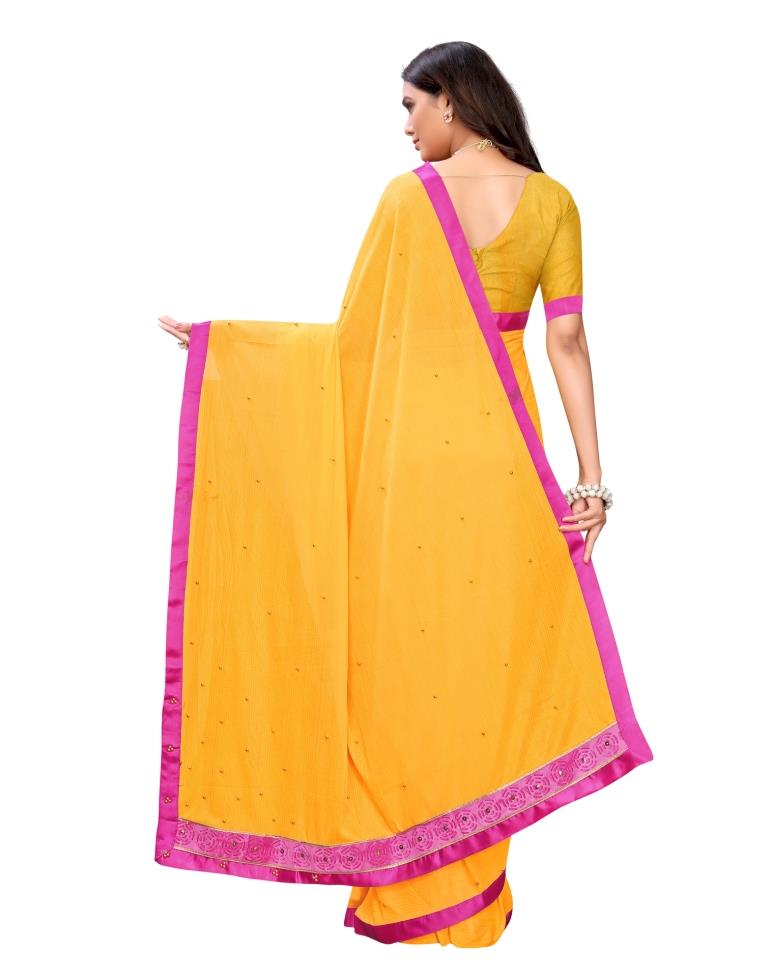 Yellow Coloured Lycra Embellished Casual saree | Leemboodi