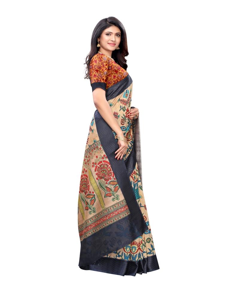 Baige Coloured Poly Silk Digital Printed Partywear saree | Leemboodi