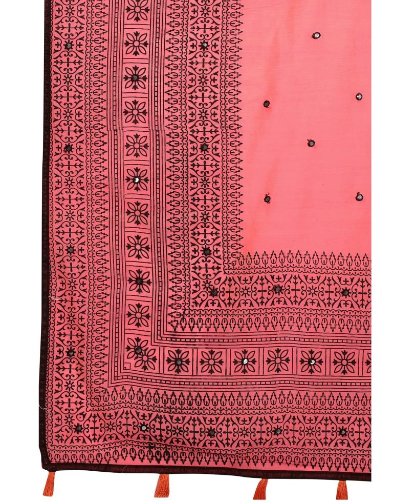 Dark Pink Coloured Cotton Blend Printed Embellished Partywear saree | Leemboodi