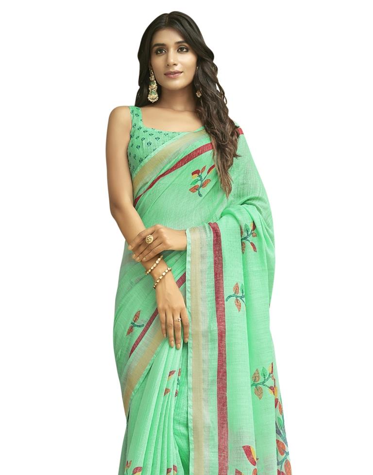 Sea Green Coloured Poly Cotton Printed Casual saree | Leemboodi