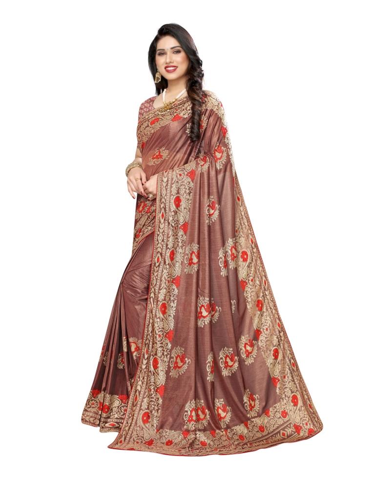 Brown Coloured Lycra Solid Saree Shapewear