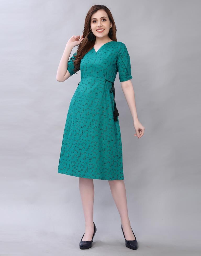 Rama Green Coloured Printed Poly Cotton Dress | Leemboodi