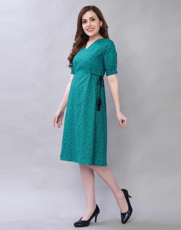 Rama Green Coloured Printed Poly Cotton Dress | Leemboodi