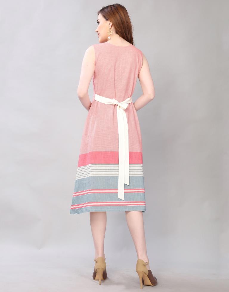 Engrossing Pink Coloured Self Woven Cotton Dress | Leemboodi
