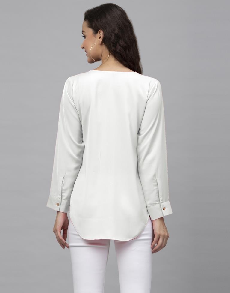 Astounding Off White Coloured Dyed Thick Georgette Shirt | Leemboodi