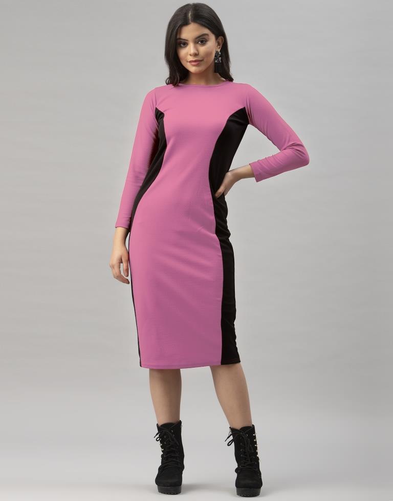 Beguiling Pink Coloured Knitted Lycra Dress | Leemboodi