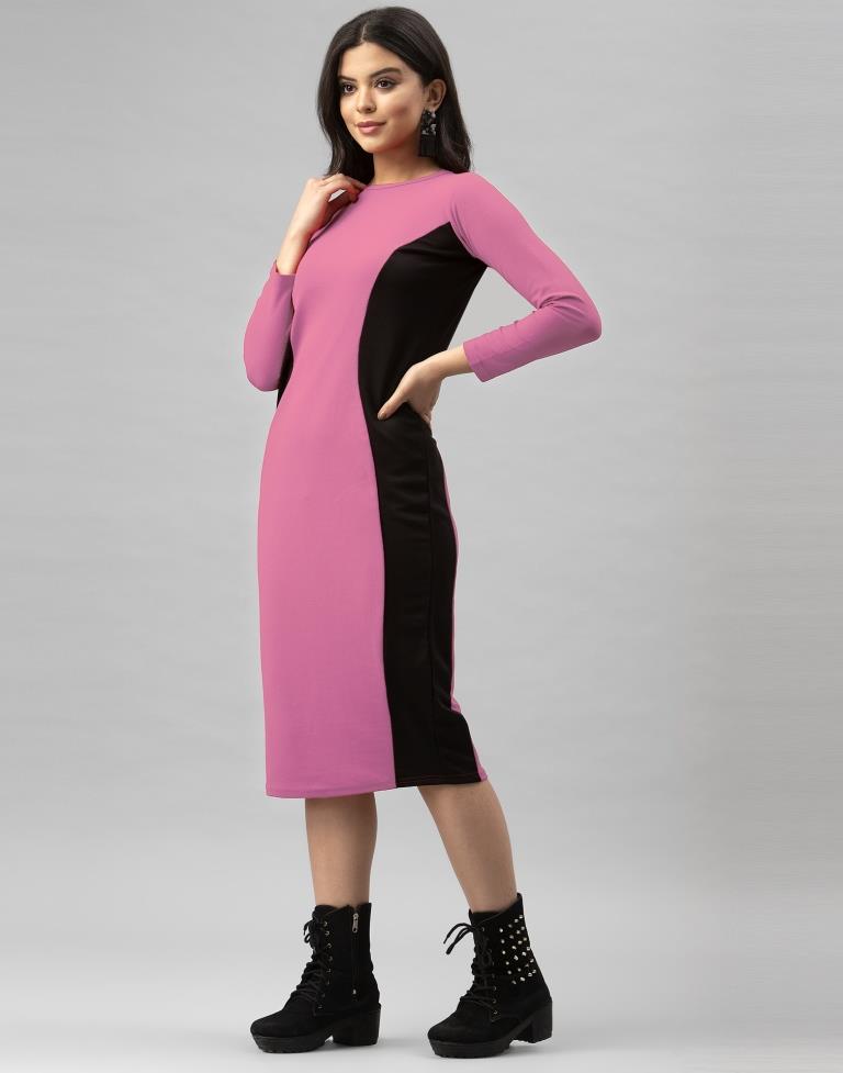 Beguiling Pink Coloured Knitted Lycra Dress | Leemboodi