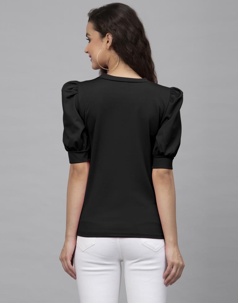 Glossy Black Coloured Knitted Lycra Tops | Leemboodi