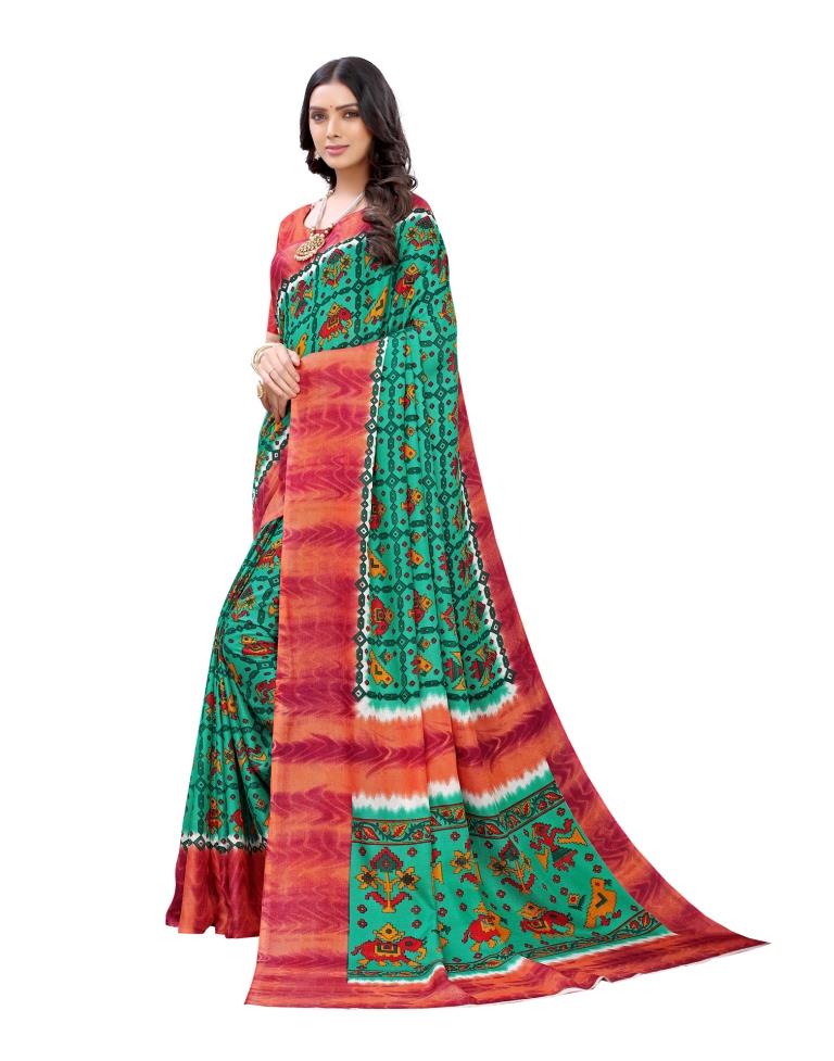 Green Coloured Poly Jute Printed Casual saree | Leemboodi