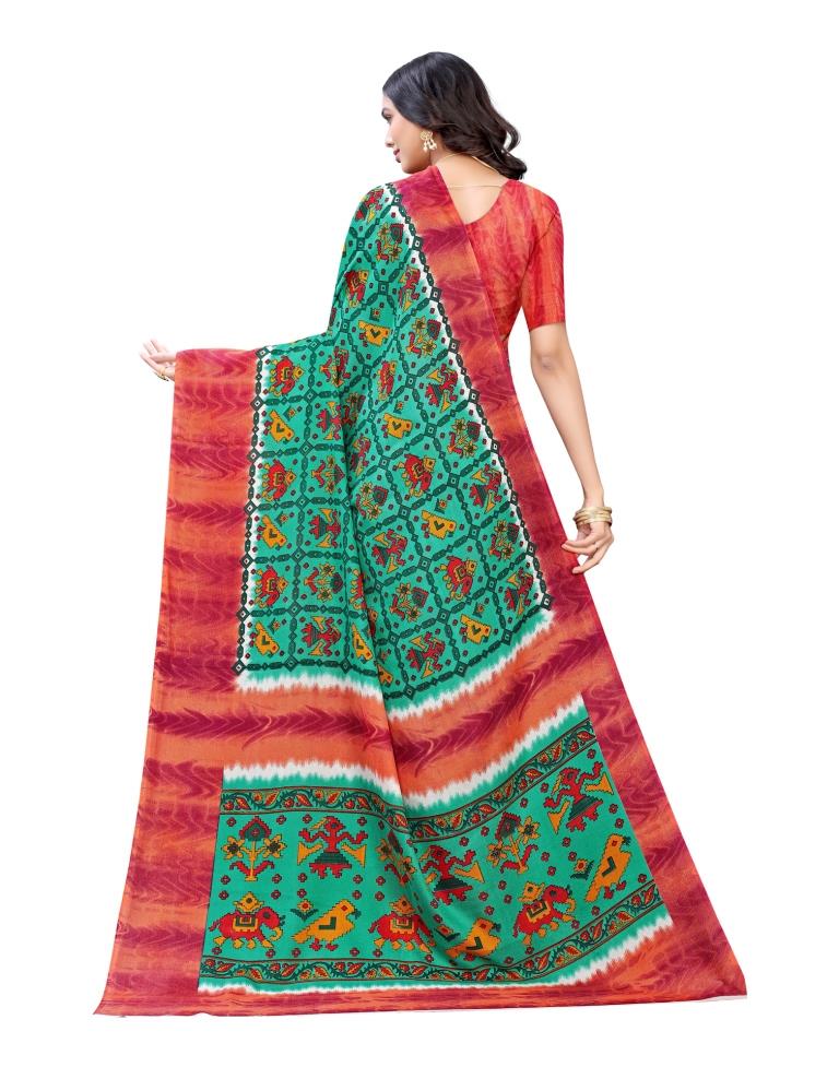 Green Coloured Poly Jute Printed Casual saree | Leemboodi