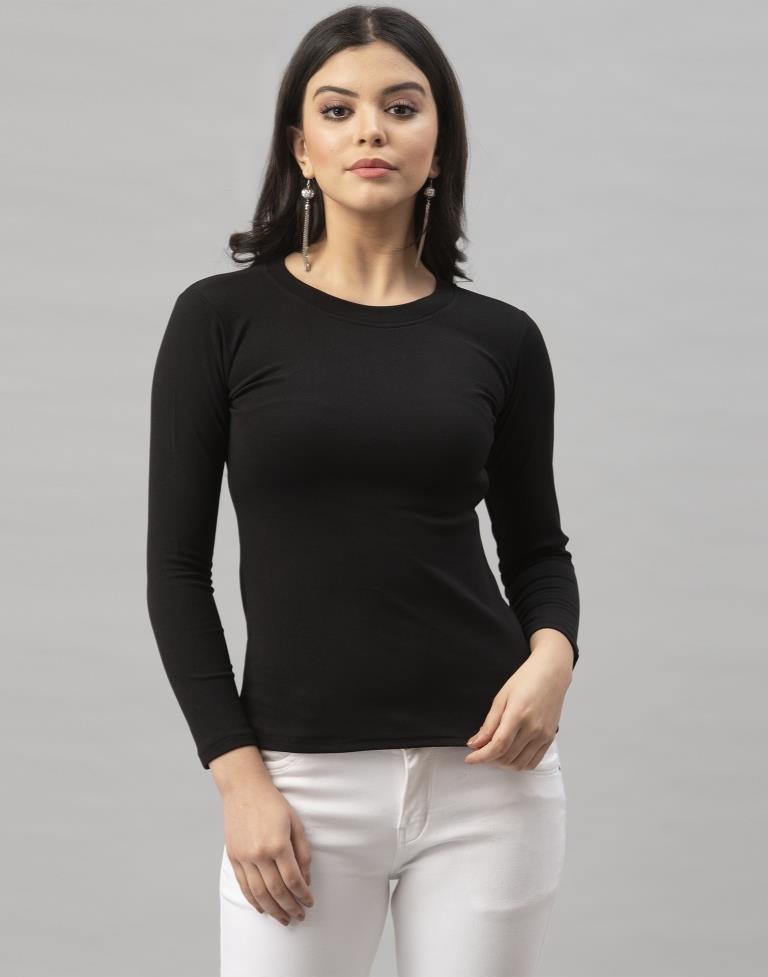 Sensuous Black Coloured Knitted Lycra Tops | Leemboodi