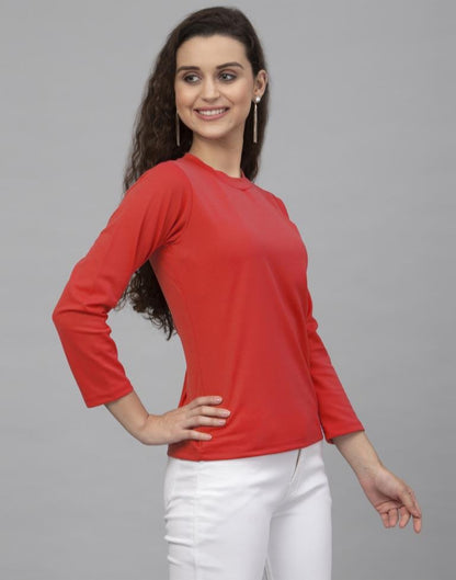 Aesthetic Red Coloured Knitted Lycra Tops | Leemboodi