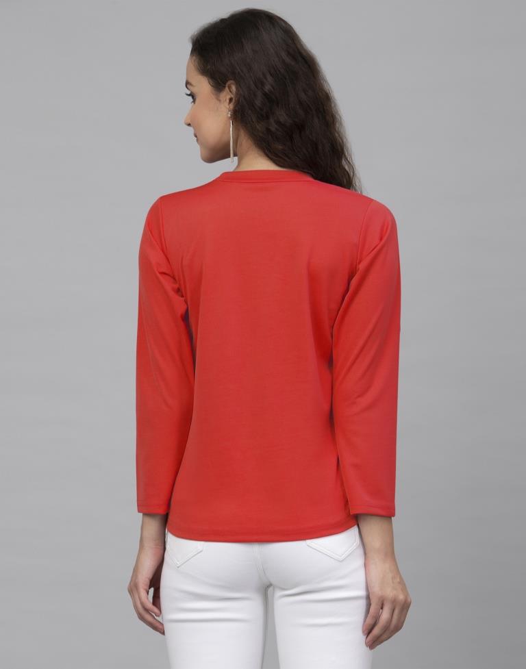 Aesthetic Red Coloured Knitted Lycra Tops | Leemboodi