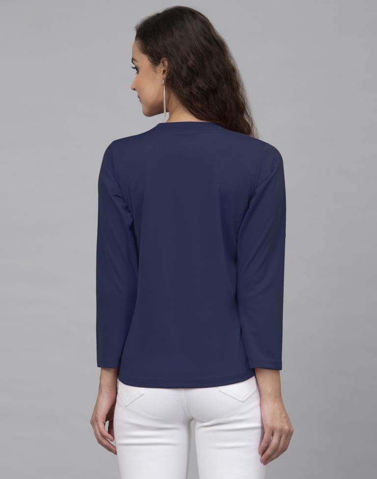 Beauteous Blue Coloured Knitted Lycra Tops | Leemboodi