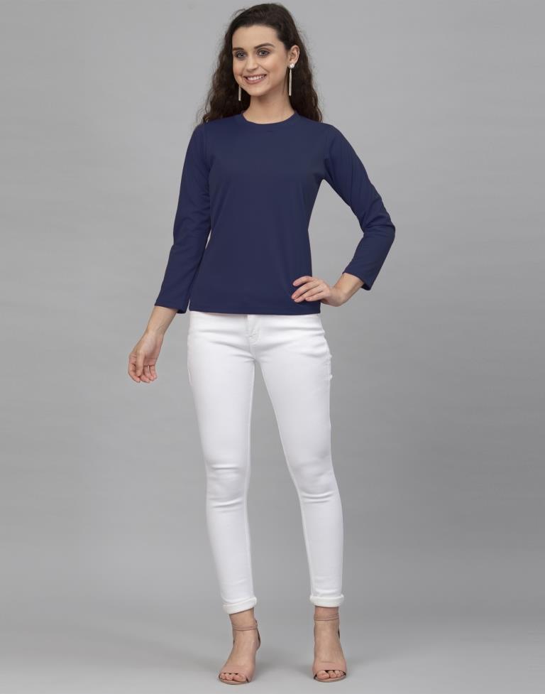Beauteous Blue Coloured Knitted Lycra Tops | Leemboodi