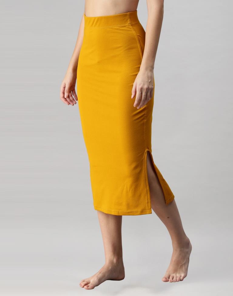 Mustard Yellow Coloured Lycra Solid Saree Shapewear | Leemboodi