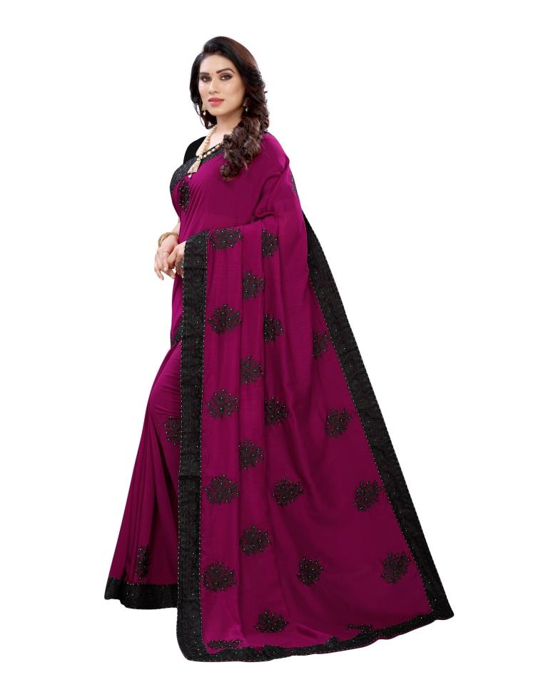 Magenta Coloured Poly Silk Embellished Partywear saree | Leemboodi
