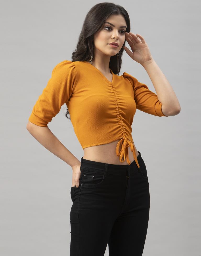Adorable Mustard Yellow Coloured Knitted Lycra Tops | Leemboodi