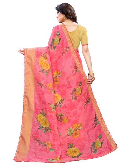 Pink Coloured Poly Cotton Printed Casual saree | Leemboodi