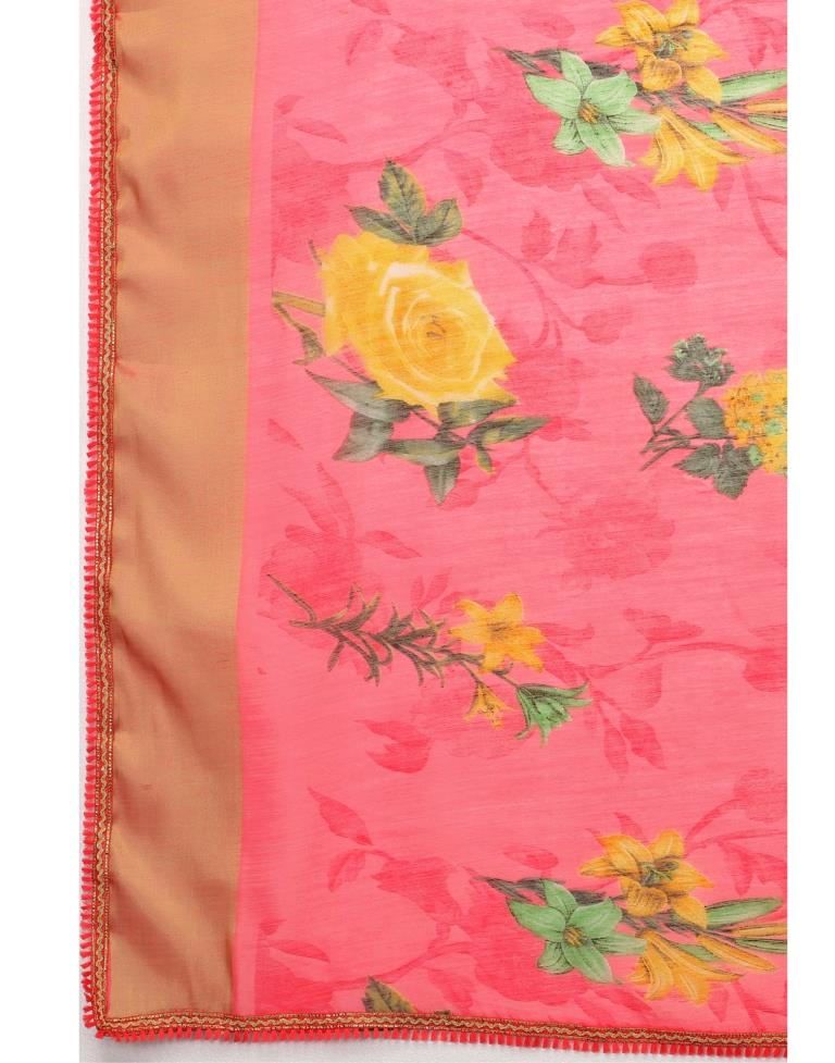 Pink Coloured Poly Cotton Printed Casual saree | Leemboodi