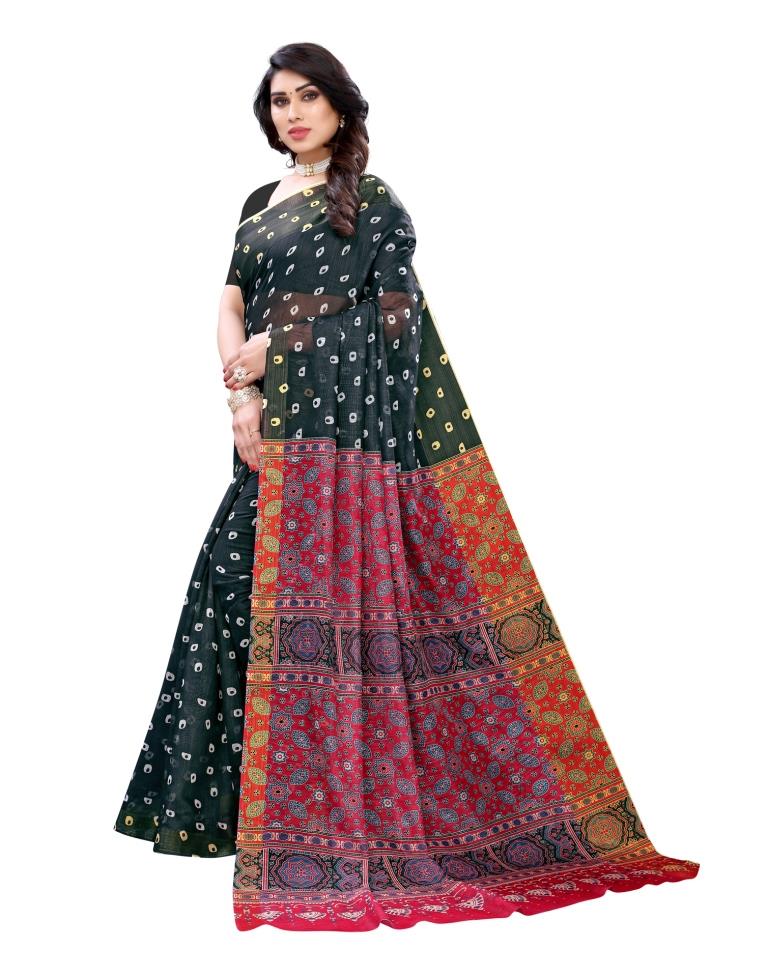 Black Coloured Poly Cotton Digital Printed Casual saree | Leemboodi