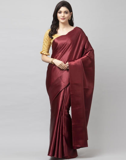 Maroon Coloured Satin Silk Plain Casual saree | Leemboodi