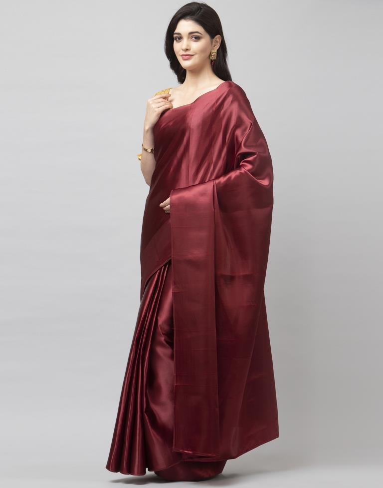 Maroon Coloured Satin Silk Plain Casual saree | Leemboodi