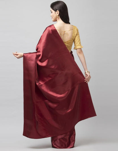 Maroon Coloured Satin Silk Plain Casual saree | Leemboodi