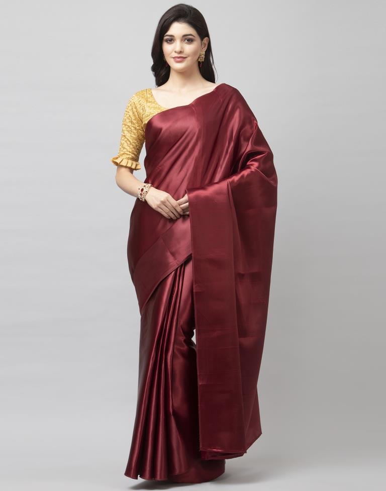 Maroon Coloured Satin Silk Plain Casual saree | Leemboodi