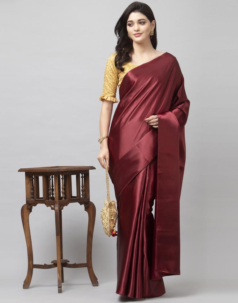 Maroon Coloured Satin Silk Plain Casual saree | Leemboodi